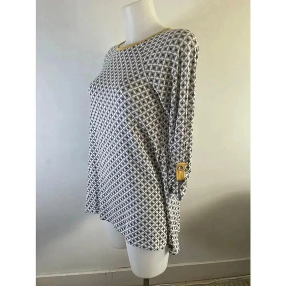 Women's Matilda Jane Grey and Yellow Geometric Print 3/4 Sleeve Top Small 0306 - Picture 2 of 10